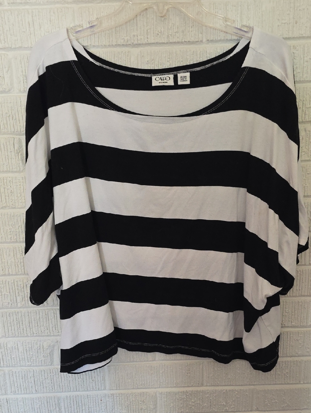 Cato Black and White Striped Scoop-Neck Tunic